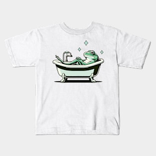 Frog relaxing in a bathtub Kids T-Shirt